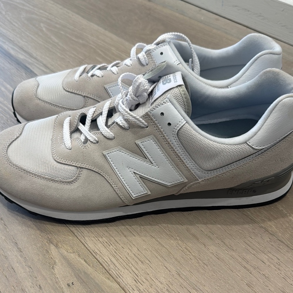 New Balance 574 tan sneakers